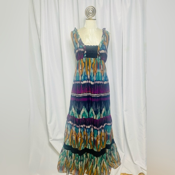 Boho Chic Maxi Dress with Crochet Detail and Frilly Sleeves - Size Large - Picture 11 of 12